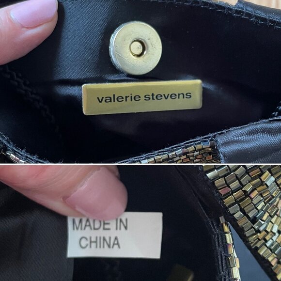 Vintage Valerie Stevens Beaded Evening Bag Purse Handheld Crossbody Black Gold - Picture 6 of 8